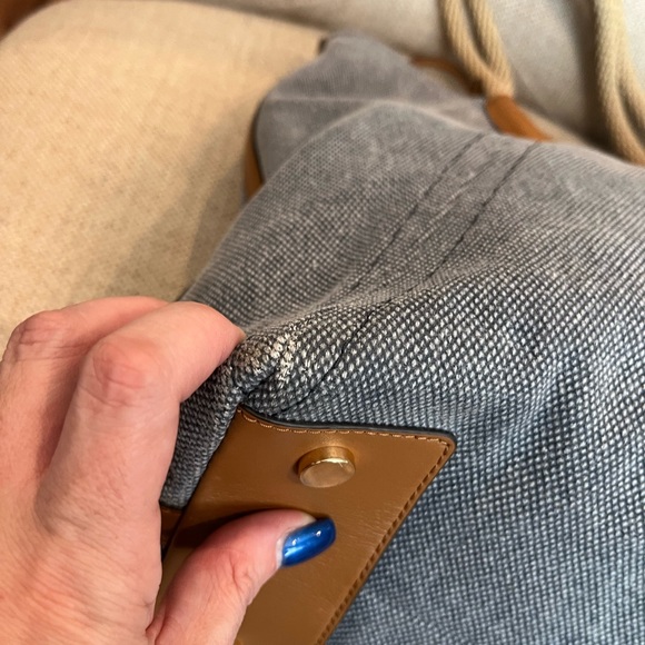 Michael Kors Blue Canvas Woven Ring Handle Isla Tote EUC - Picture 4 of 12